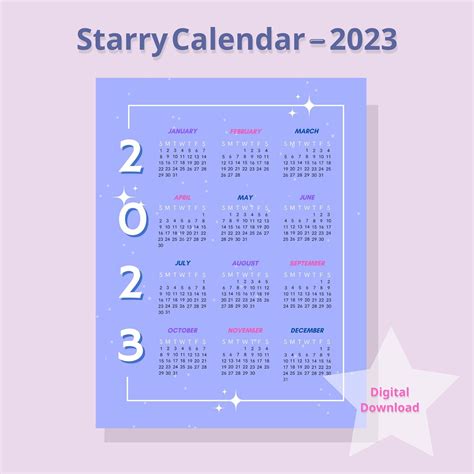 Printable 2023 Calendar In A Spacestar Theme Includes All 12 Months
