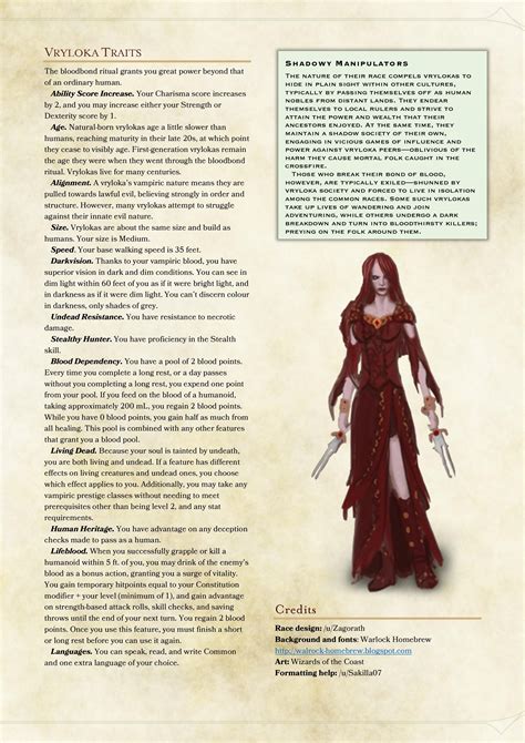 Vryloka Homebrew Race V Final Imgur Dnd E Homebrew Dungeons And Dragons Races Dnd Races