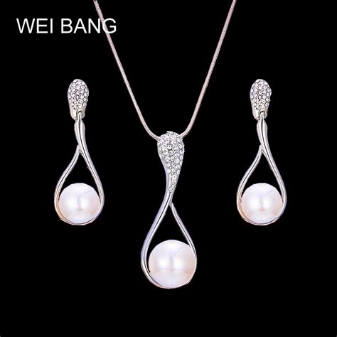 simple simulated pearl bridal jewelry sets crystal fashion wedding jewelry necklace earrings