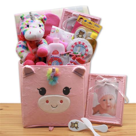 Whether they're just trying to sit up and fall backwards, or they're just starting to. Unicorn Baby Girl Gift Basket | SimplyUniqueBabyGifts.com ...