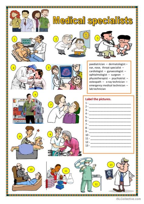 Medical Specialists English Esl Worksheets Pdf And Doc