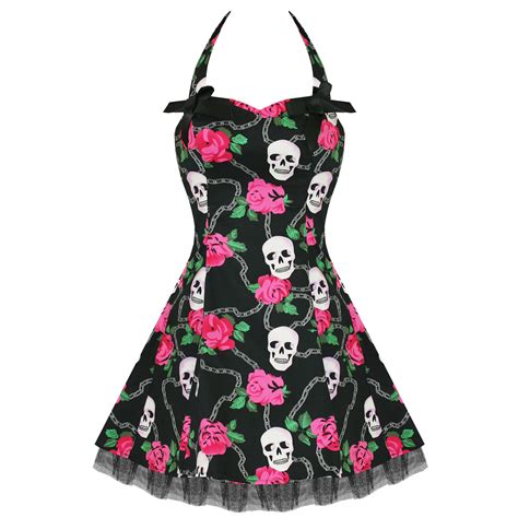 Hearts And Roses London Black Pink Skulls Gothic Emo Rockabilly Mini