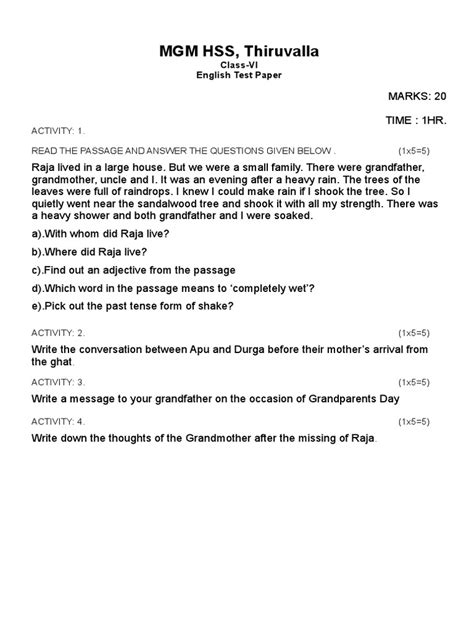 Mgm Hss Thiruvalla Activity 1 Read The Passage And Answer The