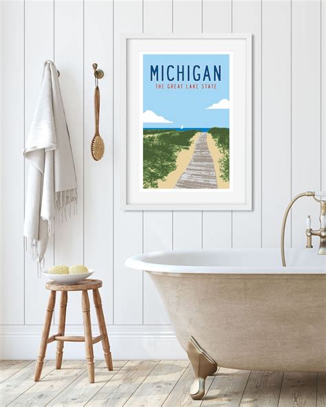 Michigan Poster Art Vintage Michigan Travel Poster Lake Etsy