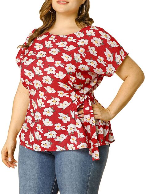 Agnes Orinda - Women's Plus Size Tops Summer Shirts Floral Short Sleeve Blouses Red 3X - Walmart ...