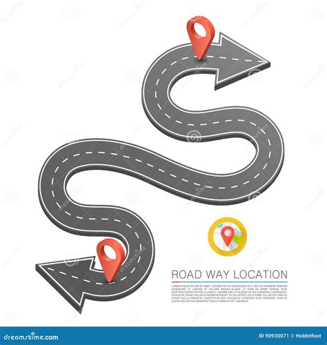 Paved Path On The Road Road Arrow Location Winding Road Arrow Vector