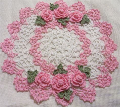Pink Roses Crocheted Doily By Aeshagirl Crochet Rose Crochet Flower Patterns Crochet Doilies