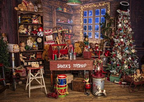 Dephoto Christmas Santas Toy Shop Photography Backdrop