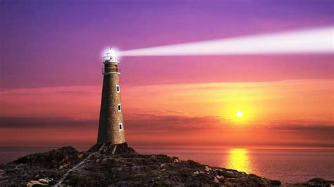 1920x1080 Horizon Lighthouse Sea Sunset Rock Ocean Light
