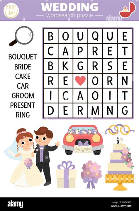 Vector Wedding Wordsearch Puzzle For Kids Simple Word Search Quiz With