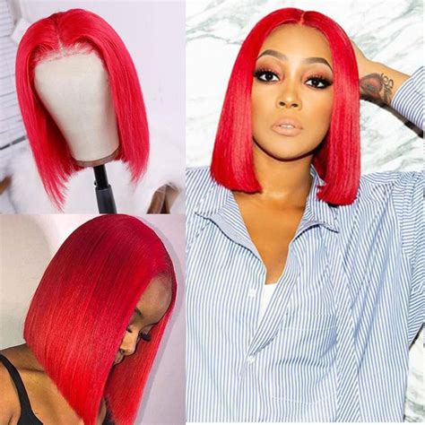 Red Bob Lace Front Wig Colored Short Human Hair Wigs Sulmy Bob Wigs