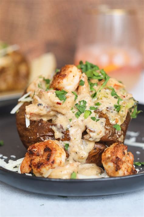 Loaded Shrimp Baked Potatoes Seasoned To Taste