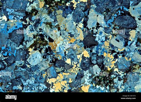 Granite Rock Thin Section Showing Minerals Through Cross Polarized