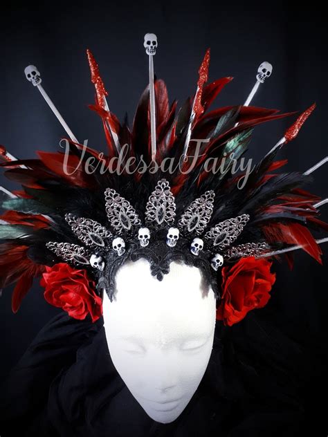 Gothic Headdress With Skulls And Spikes Spiked Feather Halo Etsy