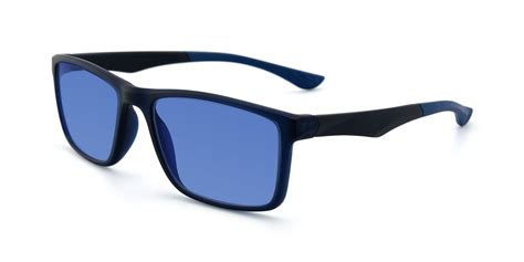 Matte Blue Wrap Around Tr90 Rectangle Tinted Sunglasses With Blue Sunwear Lenses Ac1303