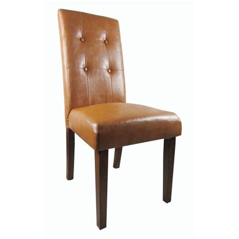 Shop Classic Tan Brown Faux Leather Tufted Parson Chairs Set Of 2