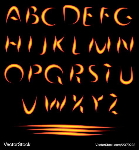 fire letters burning font glowing alphabet vector image