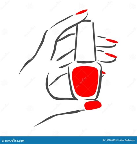 Vector Hand Drawn Illustration Of Manicure And Nail Polish On Woman