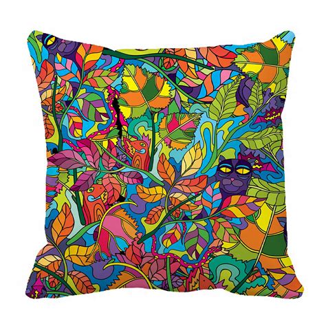Phfzk Floral Colorful Pillow Case Psychedelic Jungle Forest Pillowcase Throw Pillow Cushion