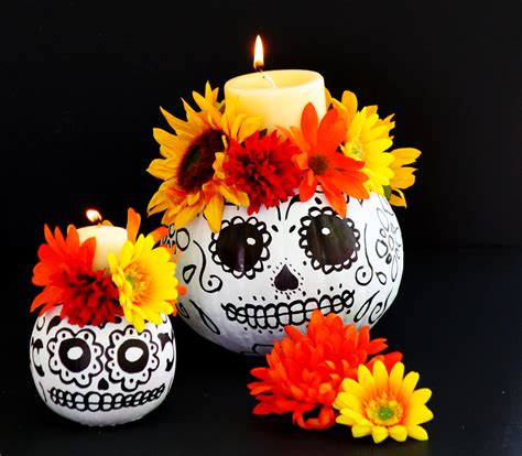 Easy To Make Day Of The Dead Skull Pumpkin Candle Holders