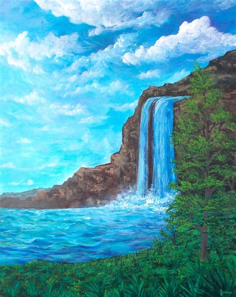 Waterfall 1 Acrylic Painting By Seence Sunset Canvas Painting Diy
