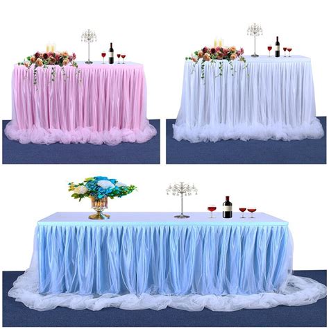 Available in white, or with a hint of blue or pink, it's a great way to turn a bland table into something brilliant. 14FT Tulle Tutu Table Skirt Table White Pink Blue Cloth For Birthday Party Wedding Banquet Baby ...
