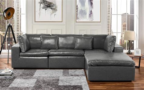 Grey Leather Sectional Sofa With Chaise Cabinets Matttroy