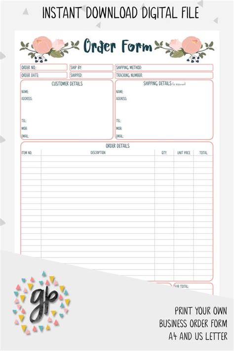 Customer Order Form Client Order Form Business Planner