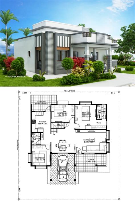 This Four Bedroom Modern House Design With Roof Deck Has A Total Floor