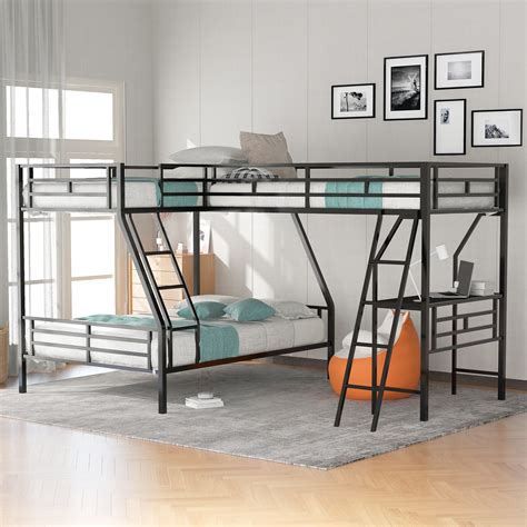 Buy Merax Metal L Shaped Bunk Bed With A Loft Attached Triple Bedframe