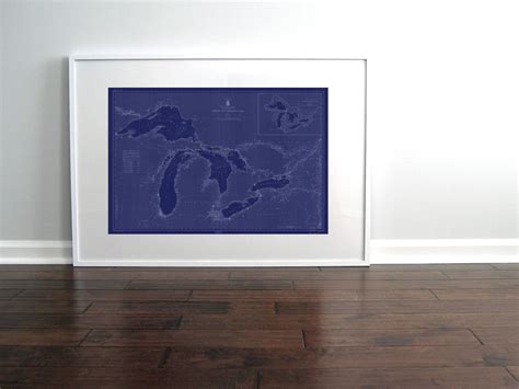 Great Lakes Nautical Chart Map Art 1947 Dark Blue Digital Etsy