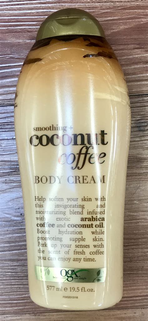 Made with the delicious scent of sweet, tropical coconut extract. OGX Smoothing and Coconut Coffee Body Cream - 19.5oz ...