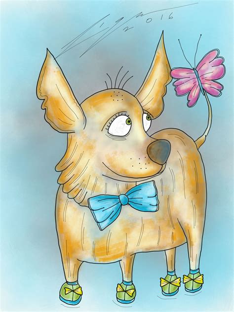 Dog And Butterfly Character Humanoid Sketch Cartoon