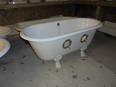 Reclaimed Double Ended Roll Top Bath With Port Holes In The Side