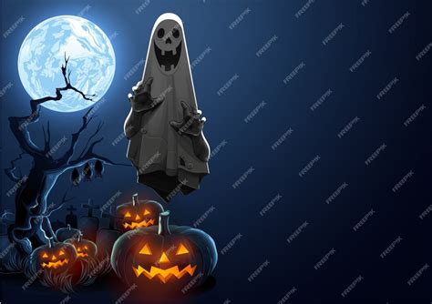Premium Vector Happy Halloween Greeting With Ghost Floating In The
