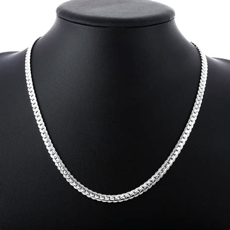 5mm Men Jewellery Chains Necklace Sterling Silver Plated Flat Chain