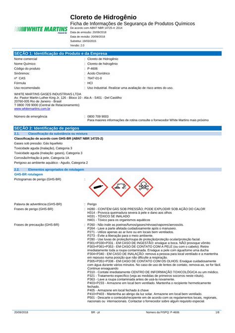 pdf cloreto de hidrogênio · cloreto de hidrogênio ficha de informações de