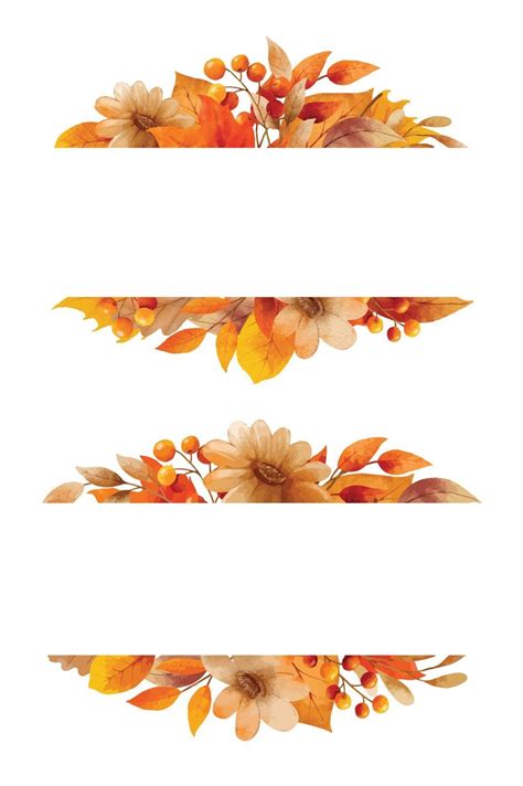 Autumn Flower And Leaves Watercolor Style Wreaths And Frame Border