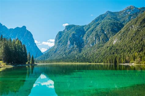Beautiful Mountain Lake In Dolomites Stock Photo Image Of Peak