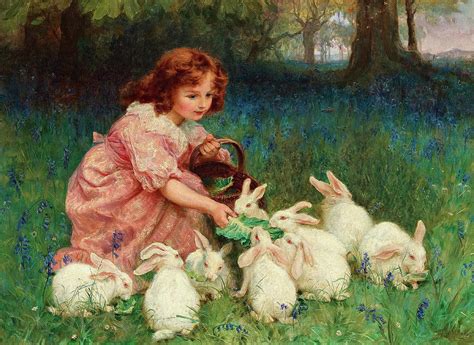 Alice In Wonderland Feeding The Rabbits Painting By Frederick Morgan