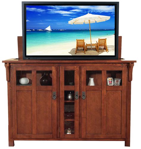 80% of our tv lift cabinets are american made. Bungalow Mission Oak TV Lift Cabinet for Flat Screen TVs ...