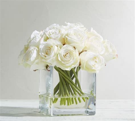 Faux Composed Roses In Square Vase Flower Arrangements Rose