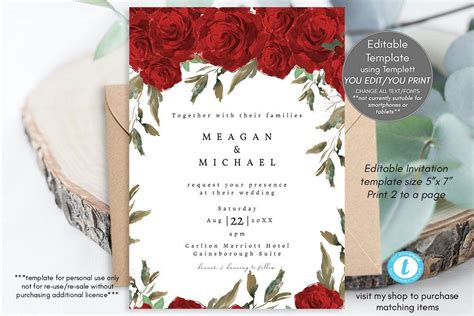 Free Red Rose Wedding Invitation Templates