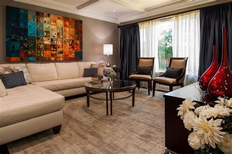 Neutral Transitional Living Room With Large Sectional Sofa
