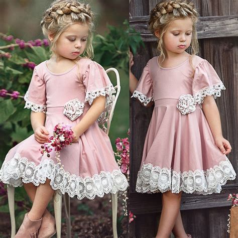 2018 New Cute Princess Pink Dresses Kids Baby Girl Dress Lace Sleele