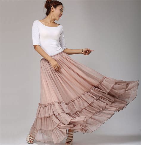 Long Chiffon Tiered Maxi Skirt Women Skirts In Blush Pink 0663 Xiaolizi