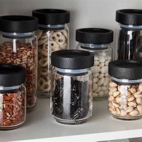 Artisan Glass Canisters With Black Lids The Container Store Modern Kitchen Canisters Glass