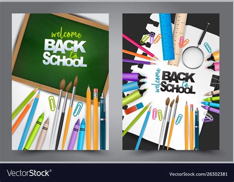 Welcome Back To School Flyer Or Poster Set Vector Image