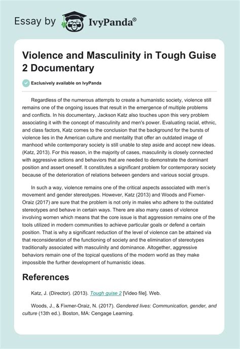 Violence And Masculinity Tough Guise 2 Documentary 284 Words Movie Review Example