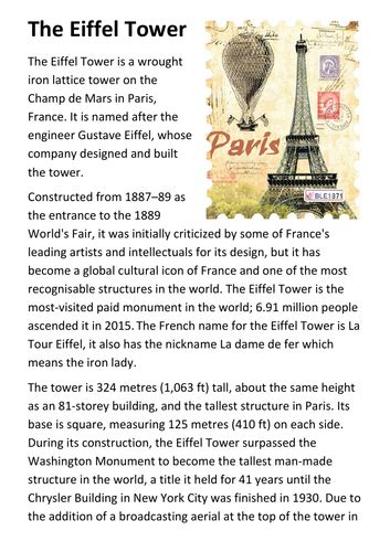 The Eiffel Tower Handout Teaching Resources